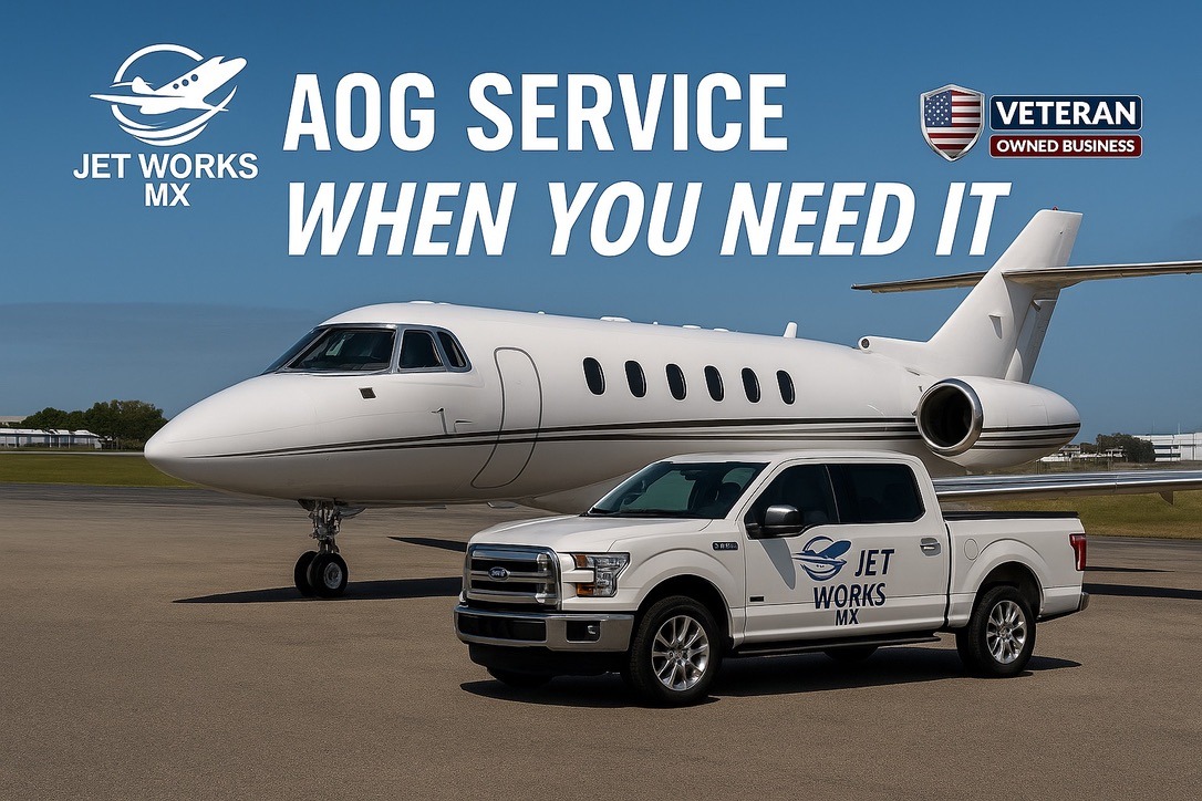 Jet Works MX service truck with aircraft on Treasure Coast flight line